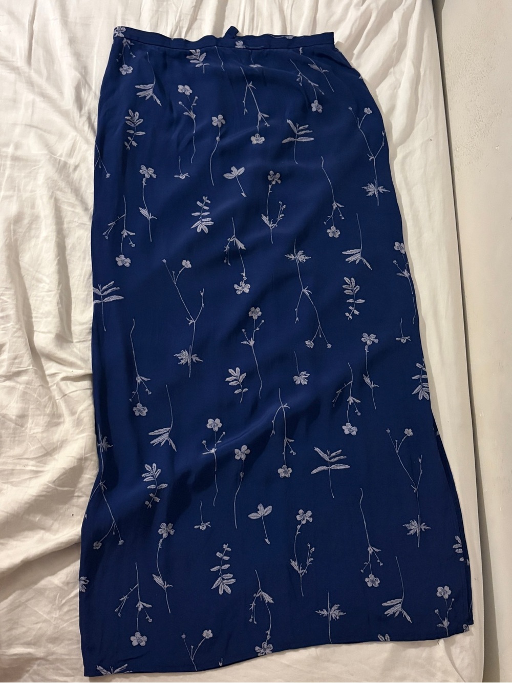 Vintage Jacob Navy Blue Floral Cyanotype-like Print Maxi Skirt Size 30